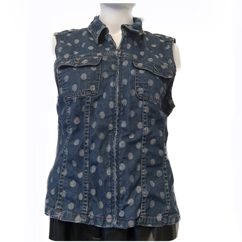 Christopher & Banks denim vest zipper polka dots size large
